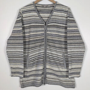 Royal Robbins Women’s L Gray Striped Full Zip Cardigan Sweater Pockets Outdoor